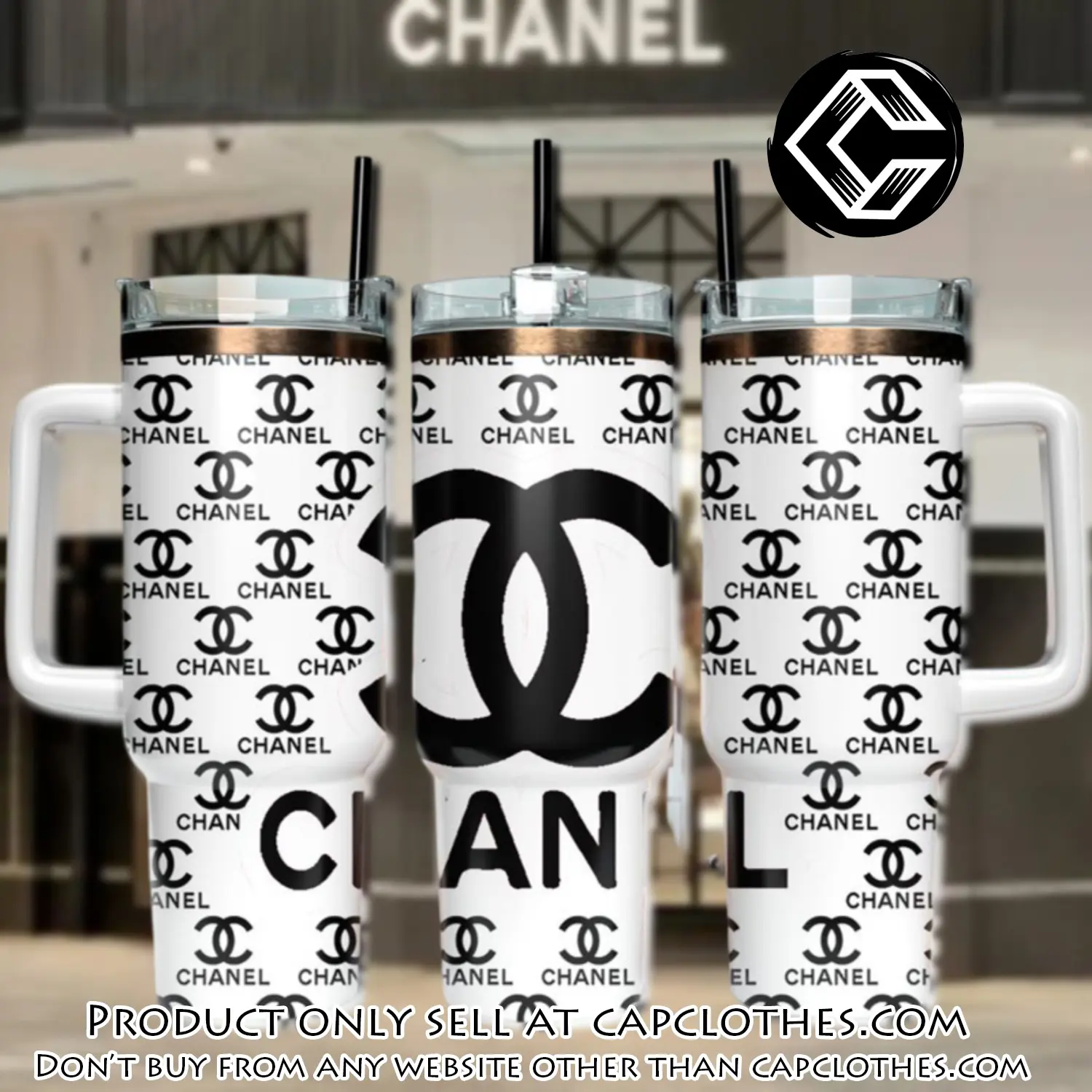 Black chanel logo 40oz stanley tumbler ktb1061 cc0838257